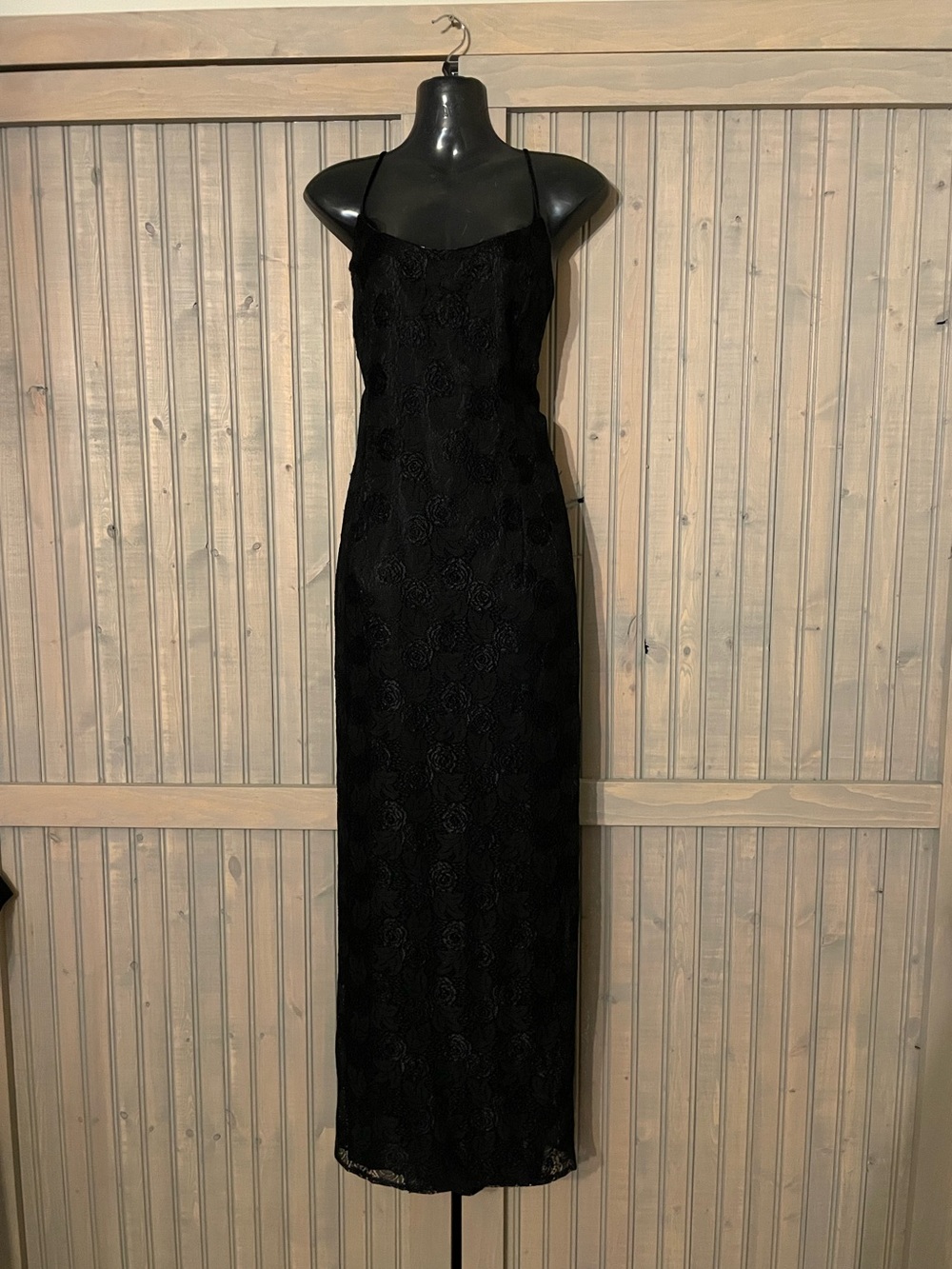 Jessica McClintock Black Lace Maxi Dress with Spaghetti Straps